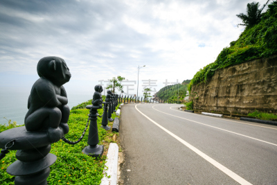 路,栏杆,图像,山,猴子,阿波罗小镇,海岸路,蜿蜒,空的路,水