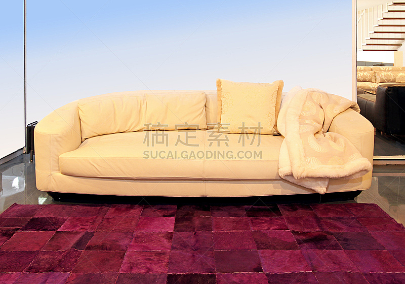 沙发,米色,水平画幅,无人,皮革,地毯,家具,舒服,现代,室内
