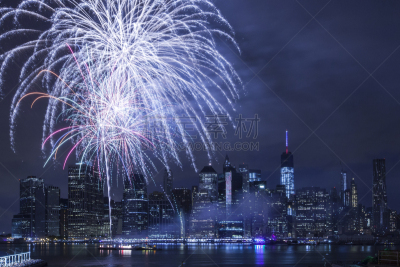 美国国庆日,纽约,焰火,水,夜晚,美洲,烟,明亮,大约4世纪,都市风景