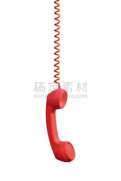 听筒,悬挂的,白色背景,红色,分离着色,电话机,电缆,垂直画幅,办公室,古董