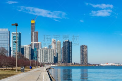 芝加哥市,小路,城市天际线,北,滨水,头球,城市生活,现代,船,建筑业