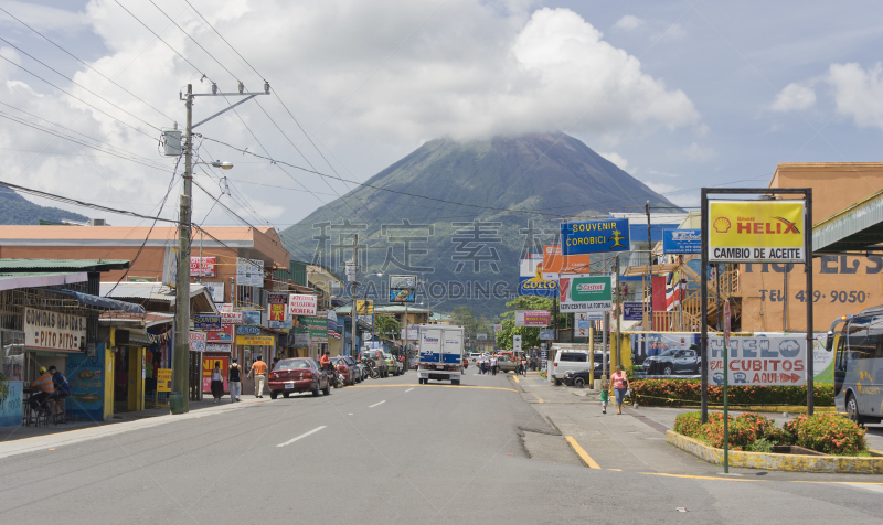 交通,哥斯达黎加,阿雷纳火山,火山,活火山,水平画幅,市区路,无人,街道,户外