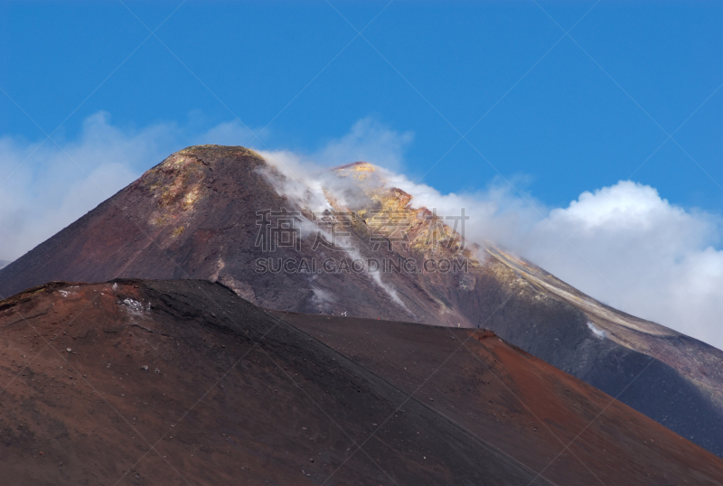 埃特纳火山,西西里,意大利,水平画幅,欧洲,户外,烟,火山,山,云