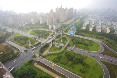 高架道路,城市,航拍视角,南昌市,江西省,田径跑道,人行桥,立交桥,水平画幅,高视角