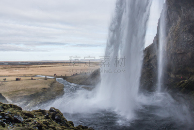 冰岛国,塞里雅兰瀑布,seljalandsfoss waterfall,黄金圈路线,水,天空,美,水平画幅,瀑布,无人