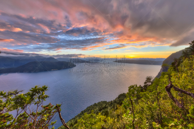 挪威,峡湾,高动态范围成像,在上面,斯堪的纳维亚半岛,海港,夏天,户外,天空,晴朗