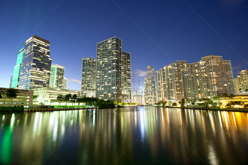 夜晚,碧琪箕,城市天际线,市区,水,天空,留白,水平画幅,无人,户外