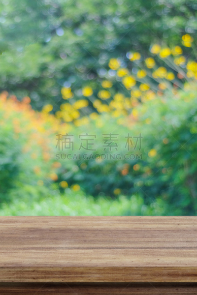 蒙太奇,空的,桌子,木制,背景,商品,在上面,运动模糊,树,收集