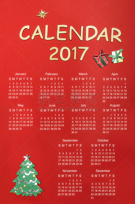 日历,2017年,垂直画幅,六月,无人,九月,五月,符号,圣诞树