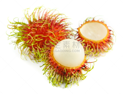 水果,红毛丹,红色,豆荚,白色背景,水平画幅,维生素,特写,甜点心,甜食