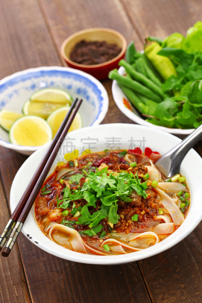 香料,食品,肉末,猪肉,宽的,汤,老挝,米粉,传统,蔬菜