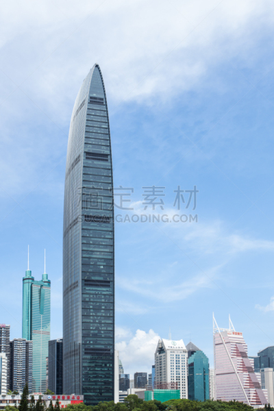 深圳京基100,深圳,白云山脉,垂直画幅,天空,无人,蓝色,金融,城市天际线,建筑外部