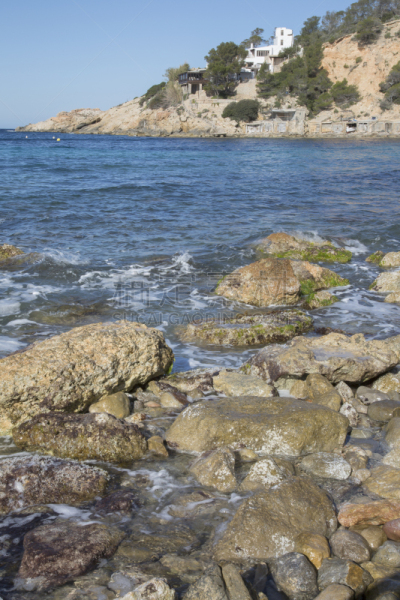 伊比沙岛,海滩,海湾,德霍特海湾,自然,垂直画幅,岩石,无人,欧洲,户外