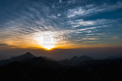 山,自然,山之内町,水平画幅,长野县,无人,黄昏,户外,太阳,山之内