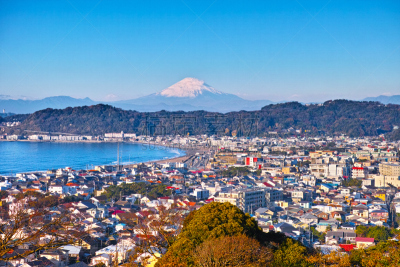 镰仓市,富士山,相模湾,水平画幅,雪,无人,东亚,户外,海滩,旅游
