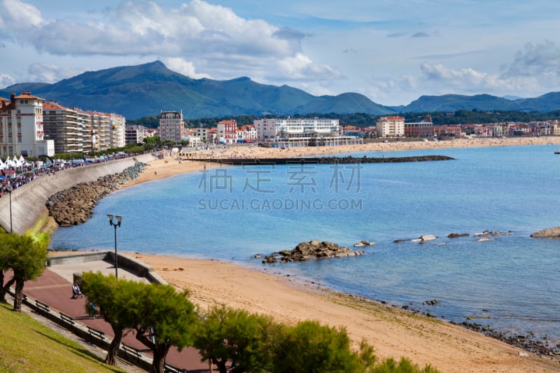 海滩,圣让德吕兹,水平画幅,码头,沙子,散步道,人,群众,旅行者,夏天