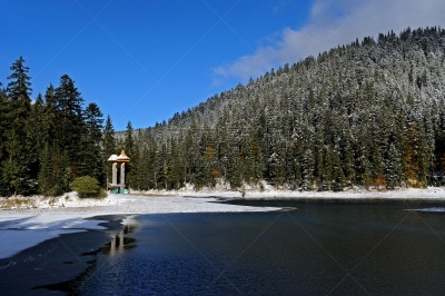 秋天,公园,自然,水平画幅,雪,无人,户外,卡帕锡安山脉,湖,山脉