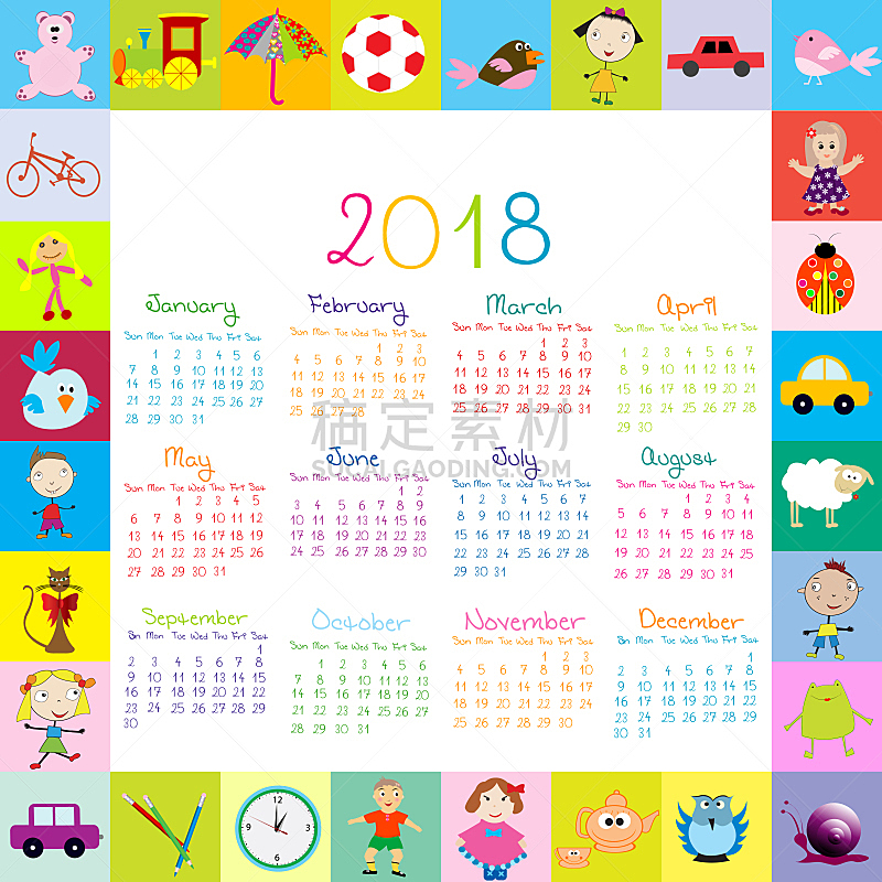 边框,儿童,2018,玩具,历日,九月,绘画插图,鸟类,书页