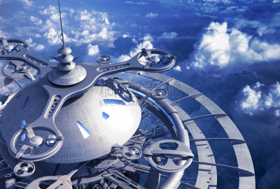 未来,车站,云,在上面,机场,幻想,天空,星系,艺术,水平画幅