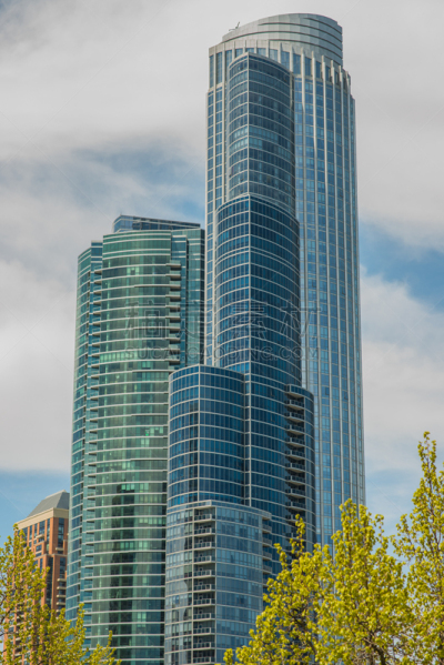 芝加哥市,垂直画幅,芝加哥河,无人,巨大的,Aon Center,户外,北美,伯纳姆公园港