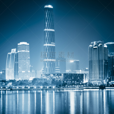 夜晚,蓝色,城市天际线,城市,黑白图片,水,天空,新的,无人,海港