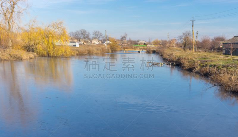 城镇,河流,地形,乌克兰,冻结的,开端,水,river ill,水平画幅,无人