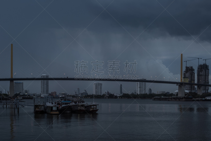 曼谷,雨,水平画幅,工业船,无人,户外,班戈寇科省,交通方式,图像,泰国