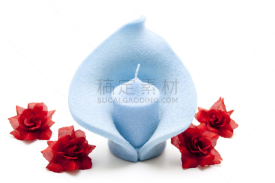 蓝色,玫瑰,蜡烛,花朵,水平画幅,形状,无人,家庭生活,白色背景,模塑
