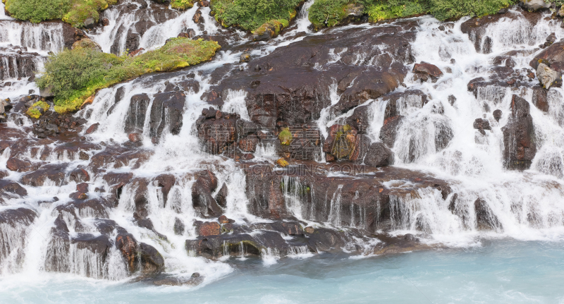 瀑布,hraunfossar,冰岛国,水,褐色,沟壑,水平画幅,夏天,户外,河流