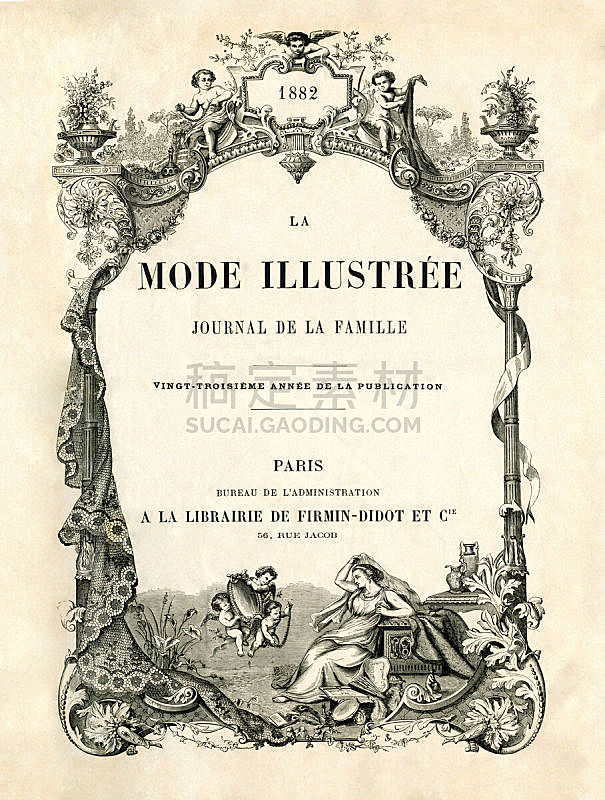 Vintage illustration of a french book named "La mode illustrée" , printed in 1882, Paris - France