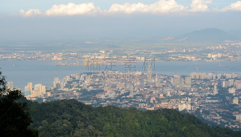 乔治敦,全景,槟榔屿州,水平画幅,山,东亚,旅行者,夏天,户外,马来西亚