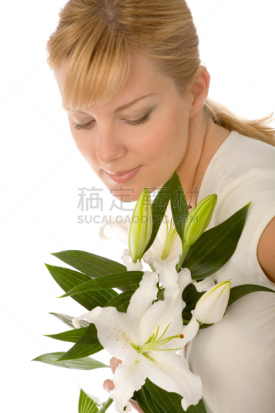 复活节百合,女人,垂直画幅,美,彩妆,美人,化妆用品,白人,仅一朵花,仅成年人