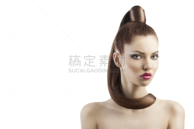 青年女人,骄傲,一缕头发,美,褐色,彩妆,水平画幅,侧面像,美人,化妆用品
