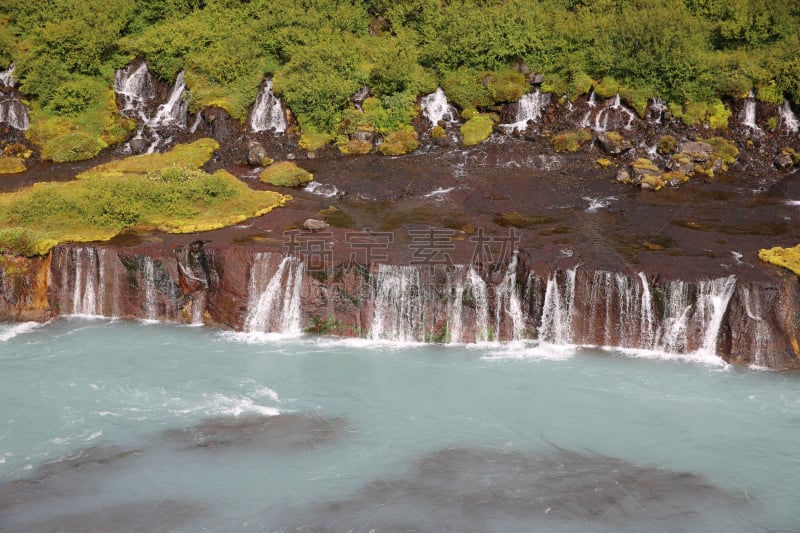 hraunfossar,水,水平画幅,瀑布,火山地形,夏天,户外,斯堪的纳维亚半岛,石头,冰岛国