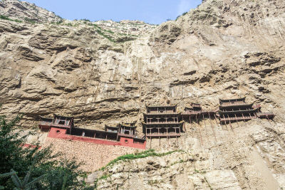 山西省,寺庙,悬挂的,中国,衡山,大同,修道院,水平画幅,建筑,无人