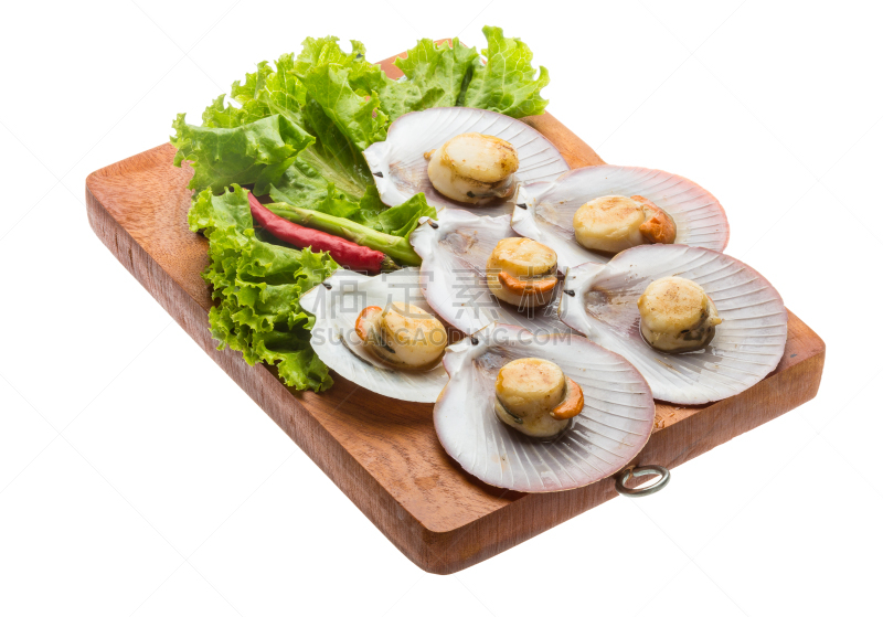 格子烤肉,扇贝,焦制品,餐具,水平画幅,开胃品,膳食,海产,特写,装饰菜