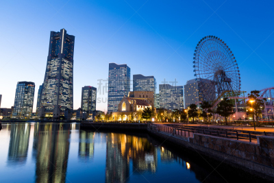 横滨,城市,夜晚,水,水平画幅,无人,户外,滨水,都市风景,现代