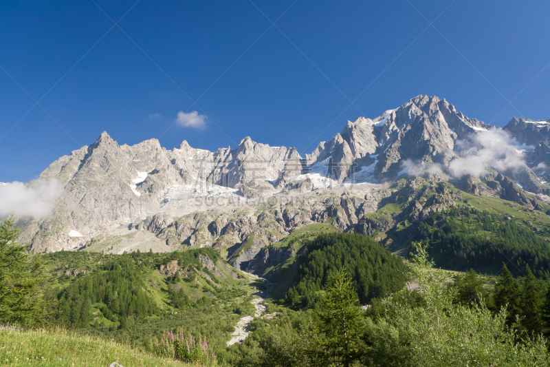 大汝拉峰,勃朗峰,天空,库尔马耶乌尔,水平画幅,奥斯塔山谷,雪,无人,夏天,户外