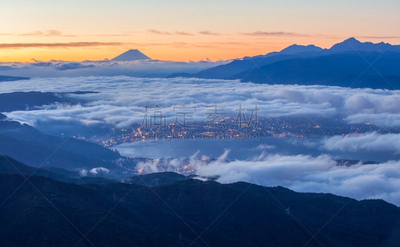 苏瓦湖,富士山,山,黎明,风景,自然美,自然,天空,水平画幅,秋天