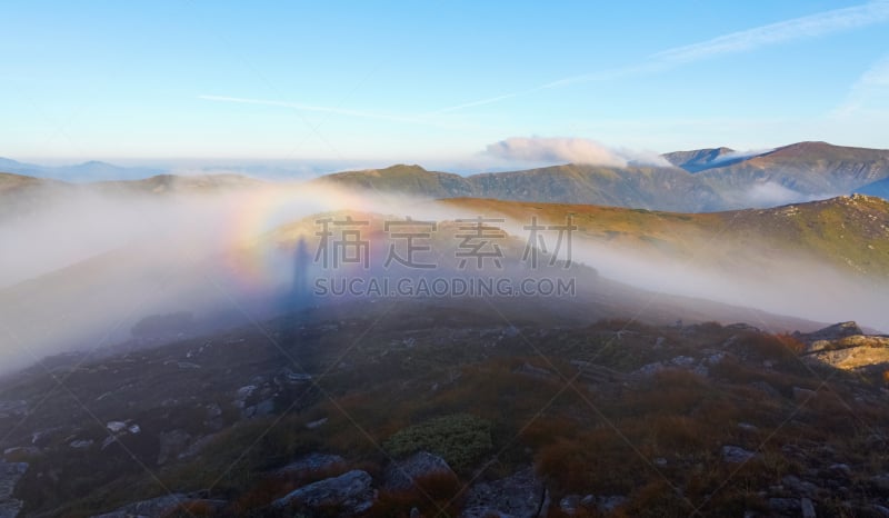 天空,早晨,雾,布罗肯山的奇观,错觉,蓝色,山脉,草地,灵性,曙暮光