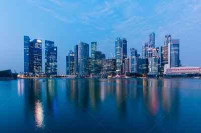 新加坡市,城市天际线,水,天空,夜晚,早晨,滨水,都市风景,现代,建筑业