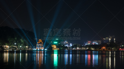 夜晚,还剑湖,越南,河内,塔,龟,纪念碑,水,水平画幅,透过窗户往外看