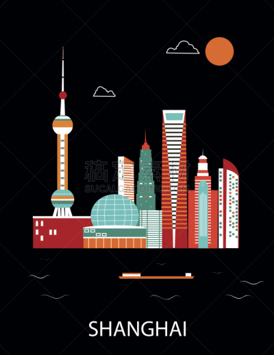 上海,垂直画幅,水,天空,夜晚,无人,绘画插图,户外,都市风景,现代