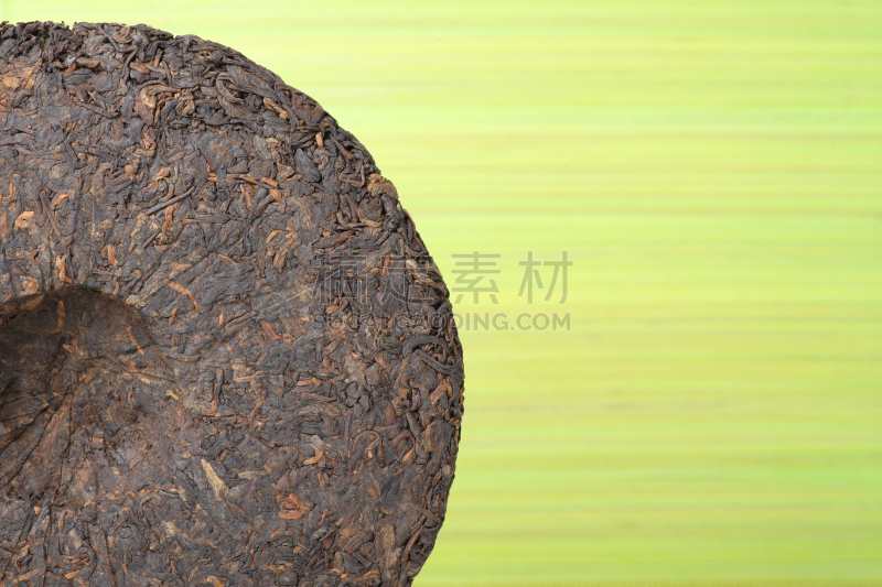 普洱茶,绿色背景,disk,云南省,茶叶,茶树,水平画幅,纺织品,古老的,异国情调