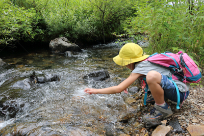 儿童,进行中,水,登山靴,长野县,河流,地球女神,2015年,夏天,户外
