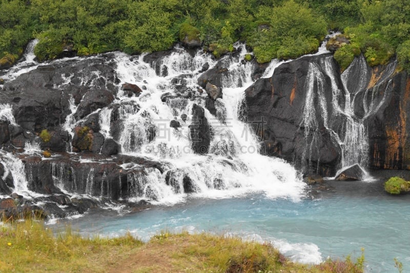 瀑布,hraunfossar,冰岛国,水,水平画幅,巨大的,户外,石头,非凡的,戏剧性的景观