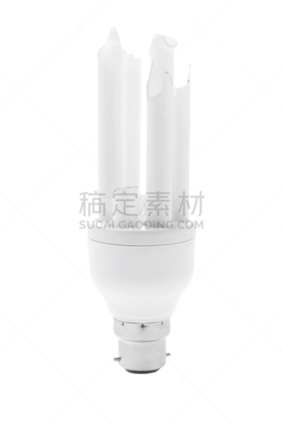 坏掉的,电灯泡,粉饼,荧光灯,节能灯泡,白色背景,背景分离,效率,一个物体,垂直画幅
