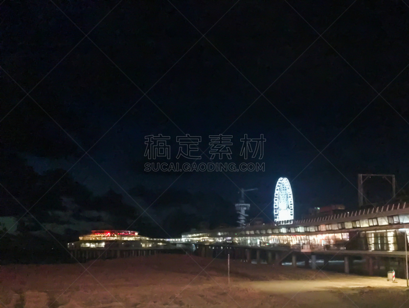 城市,栈桥码头,码头,夜晚,斯海弗宁恩,荷兰,自然美,名声,暗色,照明设备