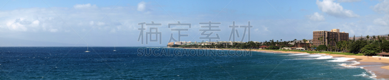 海滩,全景,停车场,卡阿纳帕利沙滩,三角梅,毛伊岛,天空,美国,水平画幅,摄影