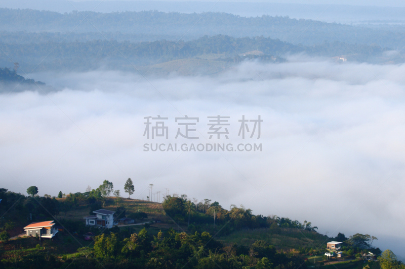 风景,雾,泰国,山,碧差汶,水,天空,早晨,夏天,山脊